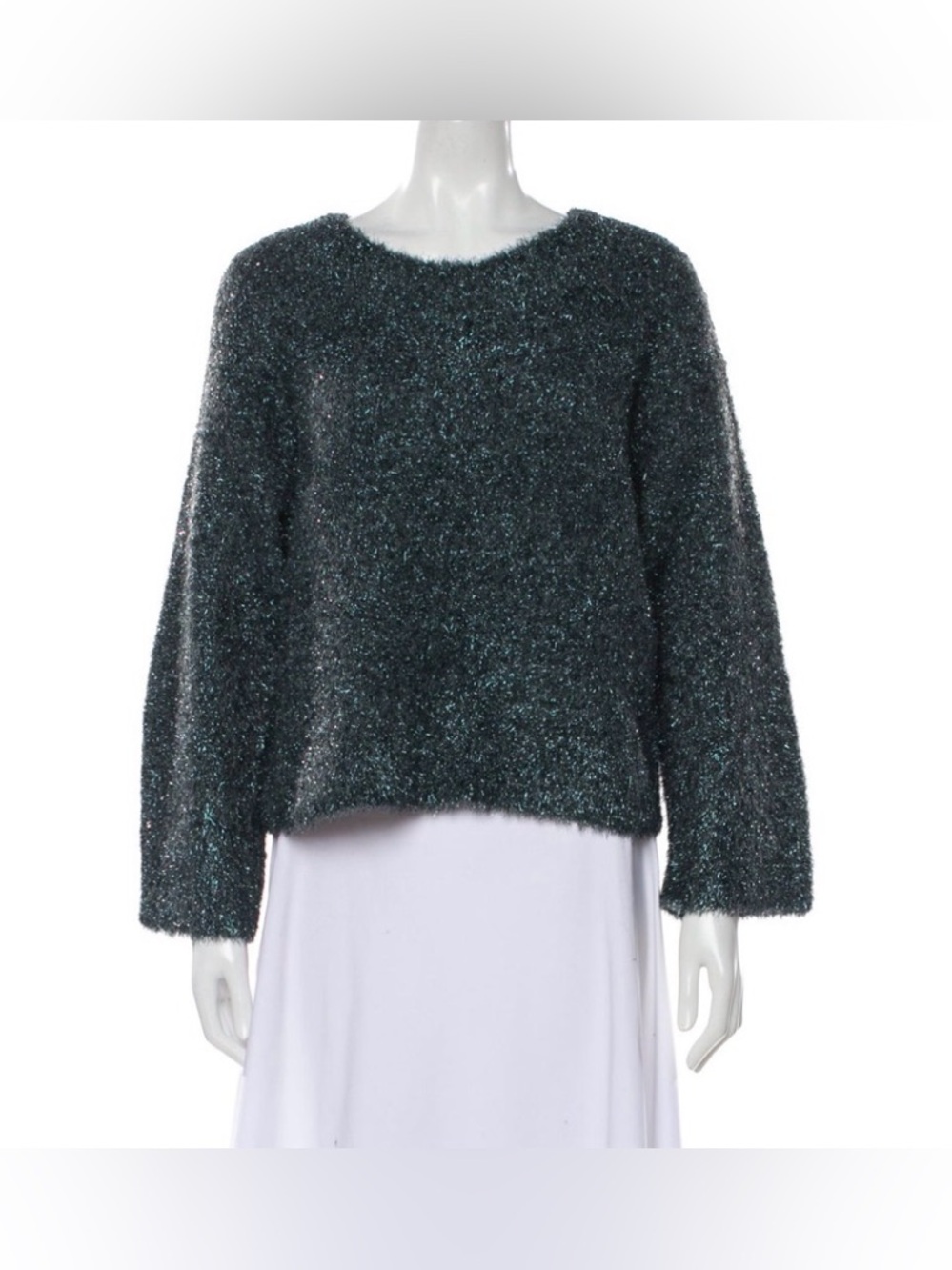 Vince Shimmery Teal Eyelash Knit Sweater NWT Boxy boyfriend fit